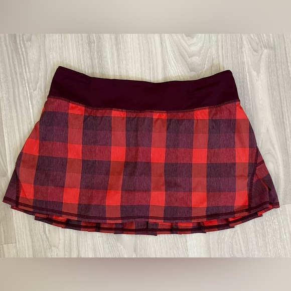 Y2K Lululemon Pace Setter Skirt Yama Check Heathered Flaming Tomato Sz8 Rare - Picture 8 of 10